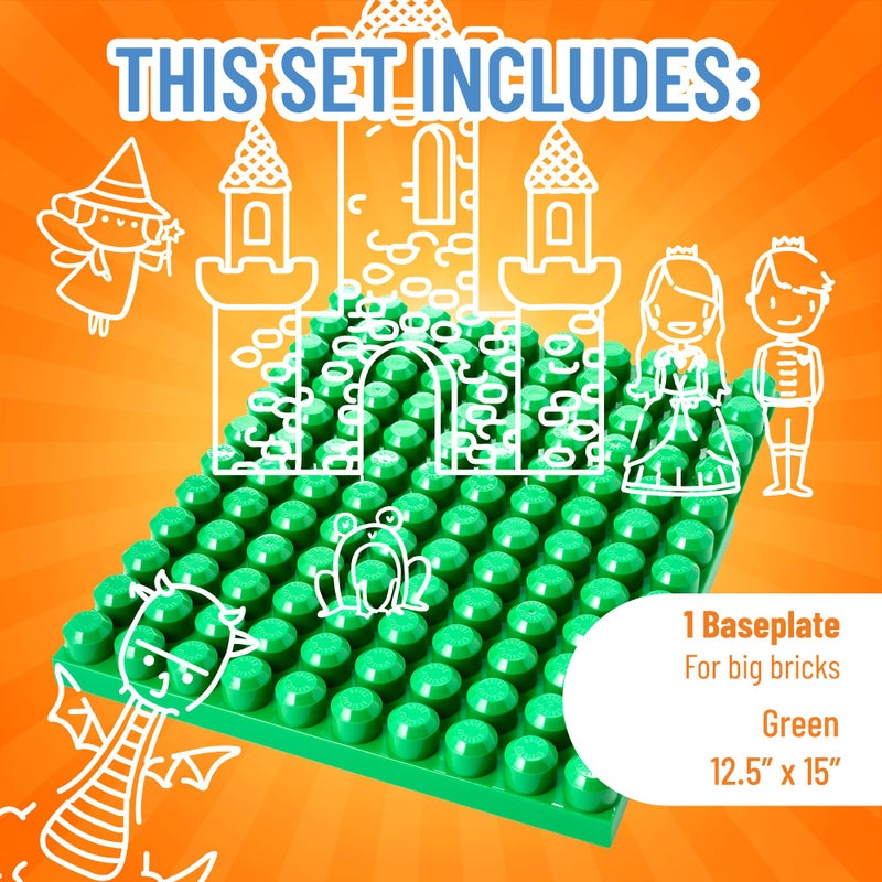 Strictly Briks Mega Toy Building Block Baseplate, Beginner Bricks Stackable Plate, Large Pegs for Toddlers, Compatible with All Major Brands, Kids Easter Gift, Green, 12.5 x 15 inches - Image 3